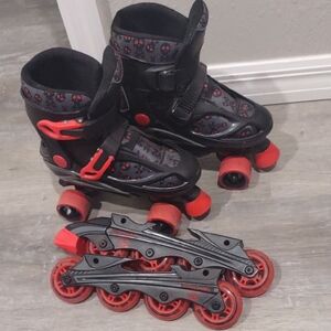 Adjustable Black and Red Kids Roller Skates